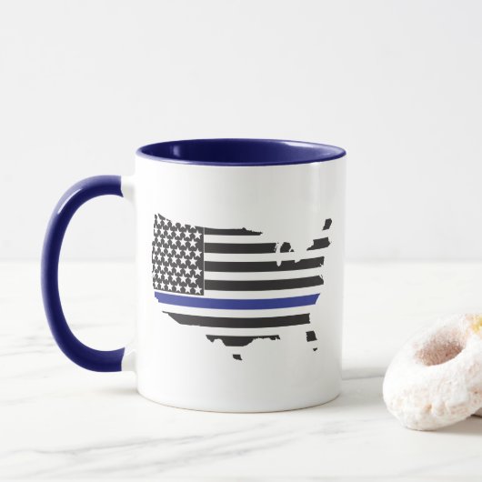 Dunne Blauwe Lijn Politie Steun, USA Vlag Patriott Mok (Met donut)
