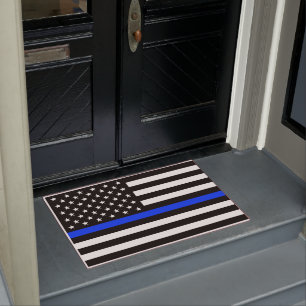 Dunne Blauwe Lijn Politie Vlag Deurmat