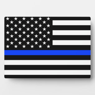 Dunne Blauwe Lijn Politie Vlag Fotoplaat