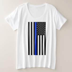 Dunne Blauwe Lijn Politie Vlag Grote Maat T-shirt