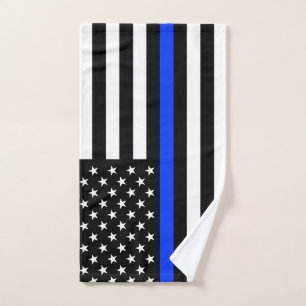 Dunne Blauwe Lijn Politie Vlag Handdoek