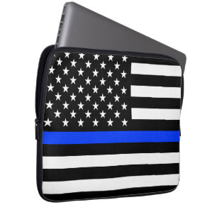 Dunne Blauwe Lijn Politie Vlag Laptop Sleeve