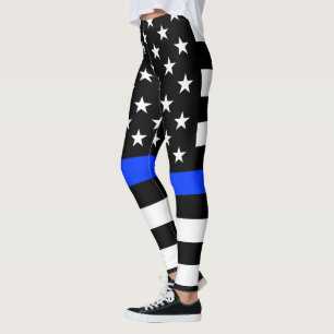 Dunne Blauwe Lijn Politie Vlag Leggings