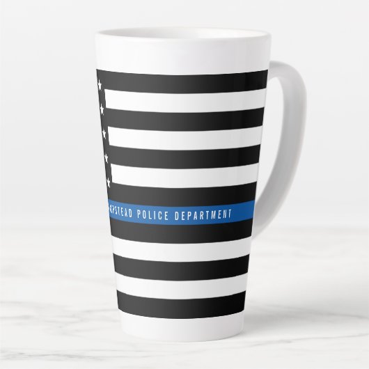 Dunne Blauwe Lijn Politie Vlag Monogram Groot Latte Mok (Rechterhoek)