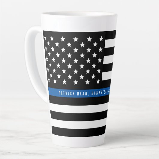 Dunne Blauwe Lijn Politie Vlag Monogram Groot Latte Mok (Linkerhoek)