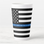 Dunne Blauwe Lijn Politie Vlag Monogram Groot Latte Mok (Voorkant)