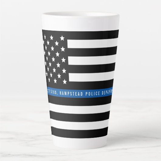 Dunne Blauwe Lijn Politie Vlag Monogram Groot Latte Mok (Voorkant)