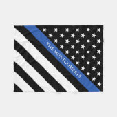 Dunne blauwe lijn Politie vlag Monogram naam Klein Fleece Deken (Voorkant (Horizontaal))