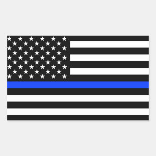Dunne Blauwe Lijn Politie Vlag Rechthoekige Sticker