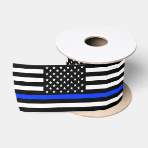 Dunne Blauwe Lijn Politie Vlag Satijnen Lint