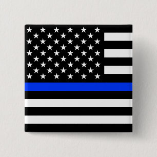 Dunne Blauwe Lijn Politie Vlag Vierkante Button 5,1 Cm