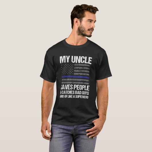Dunne Blauwe Lijn Politieagent Uncle T Shirt (Voorkant volledig)