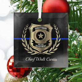 Dunne Blauwe lijn Politiebadge Gepersonaliseerd Or Glas Ornament