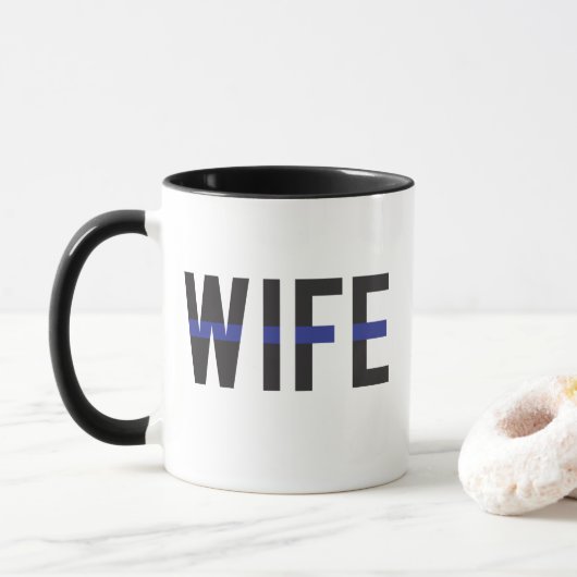 Dunne Blauwe Lijn Politievrouw Mok (Met donut)