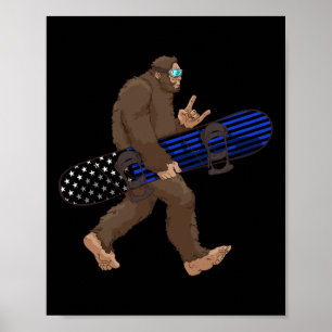 Dunne Blauwe Lijn Snowboard Bigfoot Gift Voor Snow Poster
