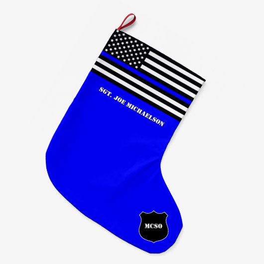 [Dunne Blauwe Lijn] Steun het Blauwe Politiebureau Grote Kerstsok (Voorkant (Hangend))