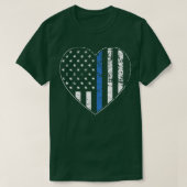 Dunne blauwe lijn verontruste Amerikaanse vlag har T-shirt (Design voorkant)