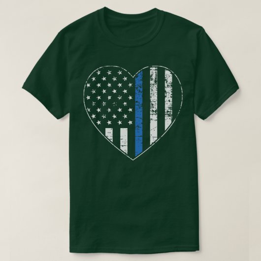 Dunne blauwe lijn verontruste Amerikaanse vlag har T-shirt (Design voorkant)