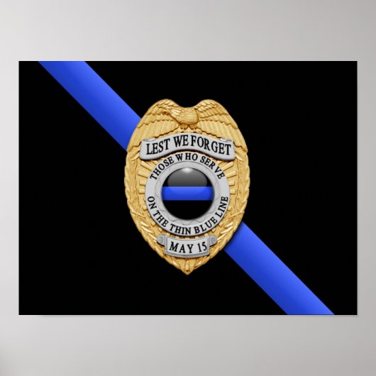 Dunne Blauwe Lijn Vlag & Badge Poster (Voorkant)