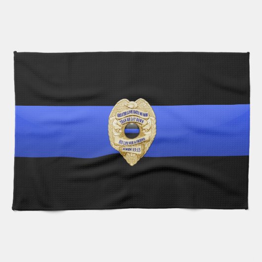 Dunne Blauwe Lijn Vlag & Badge Theedoek (Horizontaal)