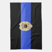 Dunne Blauwe Lijn Vlag & Badge Theedoek (Verticaal)