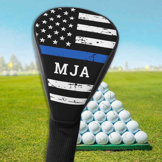 Dunne blauwe lijn vlag gepersonaliseerde Monogram  Golfheadcover