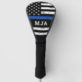 Dunne blauwe lijn vlag gepersonaliseerde Monogram  Golfheadcover (Voorkant)