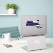Dunne blauwe lijn vlag Massachusetts Sticker (Laptop op bureau)
