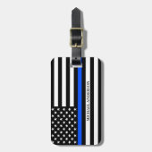 Dunne Blauwe Lijn Vlag Politie Naam Reizen Bagagelabel (Voorkant verticaal)
