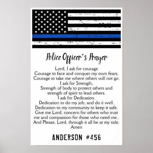 Dunne Blauwe Lijn Vlag Politieagent Gebed Poster (Voorkant)