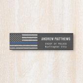 Dunne Blauwe Lijn Vlag Wetshandhaving Politie Naam Deurbordje (Voorkant)