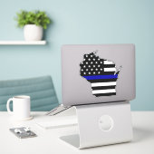 Dunne blauwe lijn vlag Wisconsin Sticker (Laptop op bureau)
