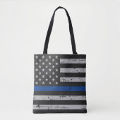 Dunne blauwe lijn VS Amerikaanse vlag - Politieage Tote Bag (Voorkant)