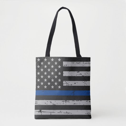 Dunne blauwe lijn VS Amerikaanse vlag - Politieage Tote Bag (Voorkant)
