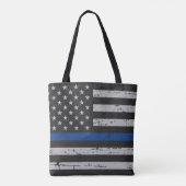 Dunne blauwe lijn VS Amerikaanse vlag - Politieage Tote Bag (Achterkant)