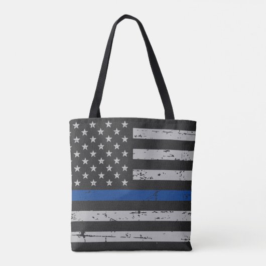 Dunne blauwe lijn VS Amerikaanse vlag - Politieage Tote Bag (Achterkant)