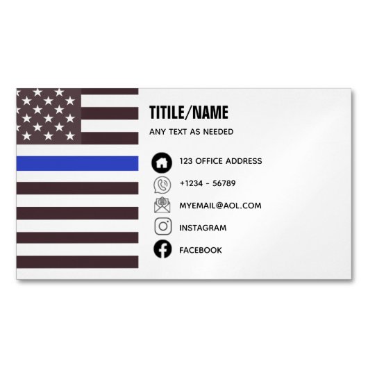 Dunne Blauwe Lijn Wetshandhaving Politie Officier  Magnetisch Visitekaartje (Voorkant)