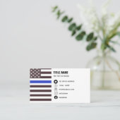 Dunne Blauwe Lijn Wetshandhaving Politieagent Vlag Visitekaartje (Staand voorkant)