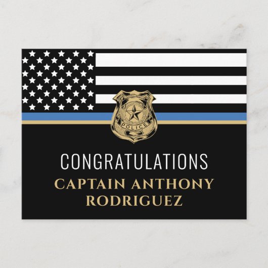 Dunne Blauwe Lijn Wetshandhaving Politiepensioen Uitnodiging Briefkaart (Voorkant)