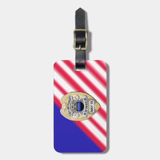 Dunne blauwe lijnbadge met Button aan de achterzij Bagagelabel (Voorkant verticaal)