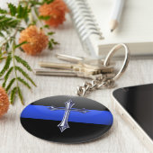 Dunne blauwe lijngebedding voor de veiligheid sleutelhanger (Zijkant)