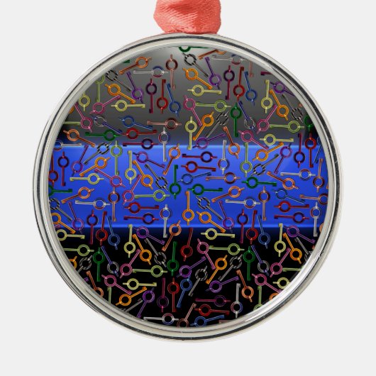 Dunne blauwe lijnkleurige handboff-sleutels metalen ornament (Voorkant)