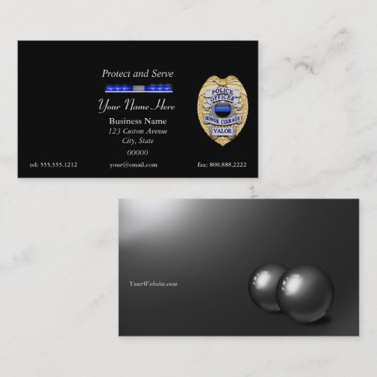 Dunne blauwe lijnpolitie-badge en lichte balk visitekaartje (Voorkant / Achterkant)