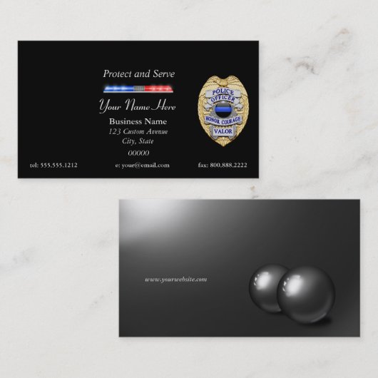 Dunne blauwe lijnpolitie-badge en lichte balk visitekaartje (Voorkant / Achterkant)