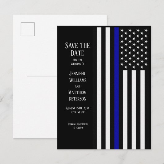 Dunne blauwe lijnvlag aankondigingskaart (Voorkant / Achterkant)