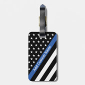 Dunne blauwe lijnvlag bagagelabel (Achterkant verticaal)