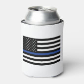 Dunne blauwe lijnvlag blikjeskoeler (Blikje Voorkant)