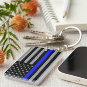 Dunne blauwe lijnvlag dubbelzijdige Sleutelhanger (Voorkant Rechts)