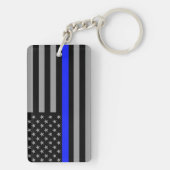 Dunne blauwe lijnvlag dubbelzijdige Sleutelhanger (achterkant)