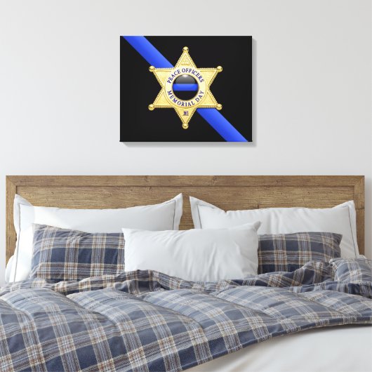 Dunne blauwe lijnvlag en -badge canvas afdruk (Insitu (Slaapkamer))